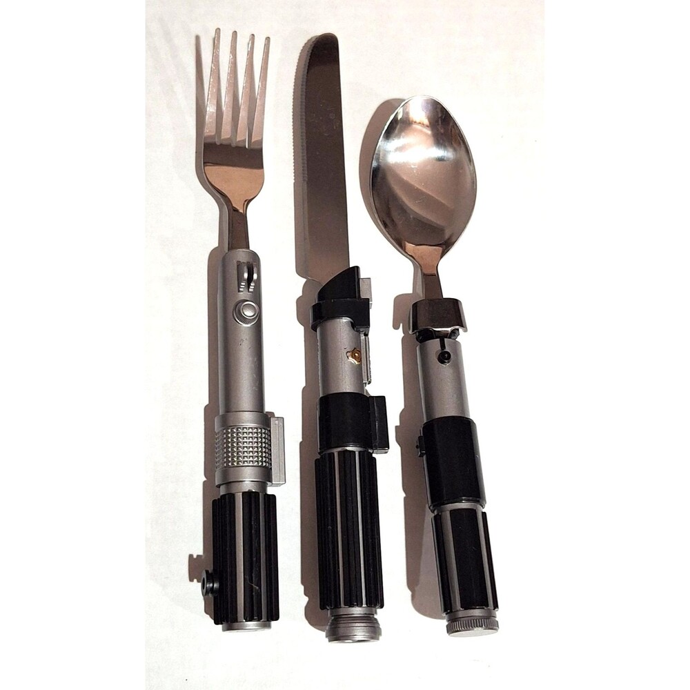 3 Pc Star Wars Yoda Darth Vader and Luke Lightsaber Flatware Set Lightsaber